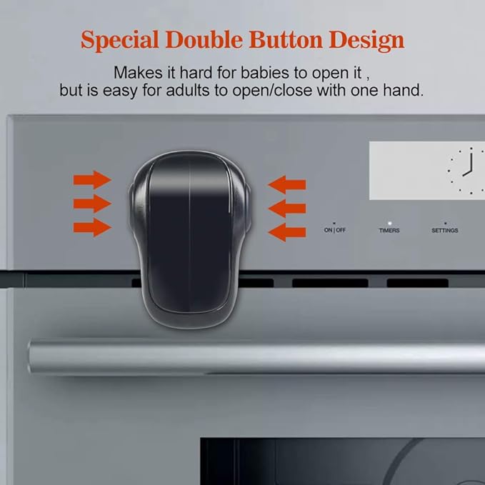 EUDEMON Child Safety Heat-Resistant Oven Door Lock, Oven Front Lock for Kids Easy to Install, Use Adhesive,No Screws or Drill (1 Pack,Black)(ONLY for Flat Surface)