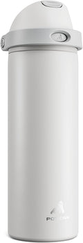POWCAN 24 oz Metal Water Bottle with Straw for Travel: 100% Leakproof, Quick Open Lid, Keep Cold for 24 Hours, Car Cup Holder Friendly, Insulated Vacuum Flask for Commute, Workouts, Gift (Stone White)