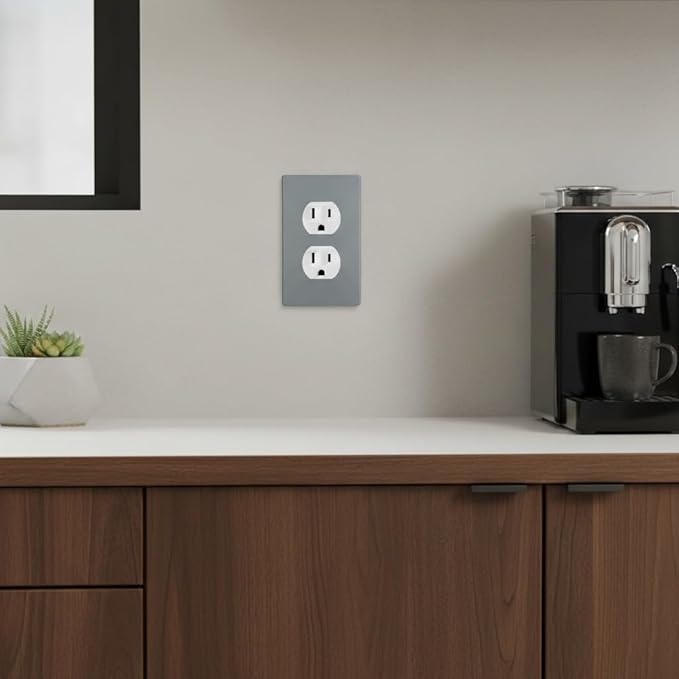 Bates- Screwless Duplex Wall Plate, Standard Size, 6 Pack, 1-Gang Child Safe Receptacle Outlet Cover, Unbreakable Polycarbonate Thermoplastic, Nickel