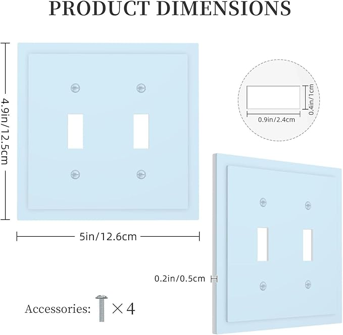 Aqua/Teal Blue Decorative 2 Gang Toggle Outlet Light Switch Cover, Light Navy Royal Ocean Blue Double Device Wall Plate Electrical Faceplate Dual Device Switchplate