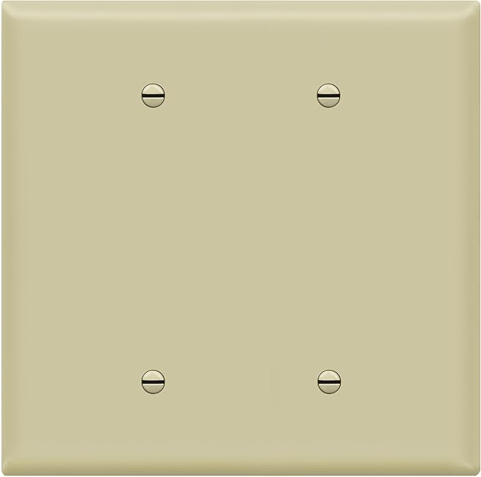 ENERLITES Double Blank Outlet Cover, Gloss Finish, Two Gang Blank Wall Plate, Oversized 2-Gang 5.5" x 5.5", Unbreakable Polycarbonate Thermoplastic, UL Listed, 8802O-I, Ivory