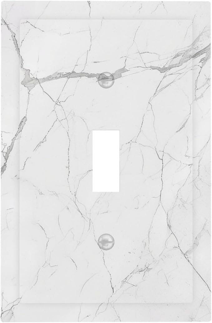 Decorative Light Switch Cover White Grey Abstract Modern Marble 1 Gang Single Toggle Device Electrical Faceplate Switchplates Decorator Outlet Wall Plate for Bathroom Kitchen Decor