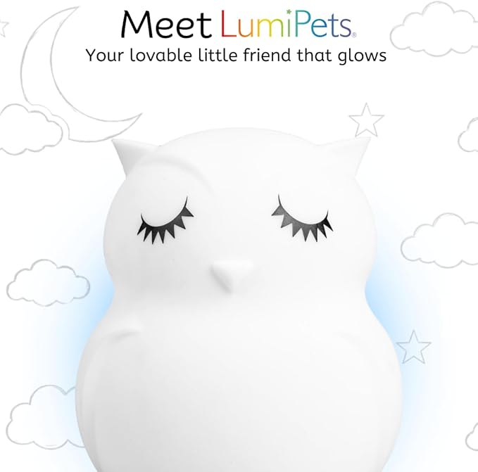 Lumipets Animal Kids Night Light, Junior Owl, Soft and Safe Silicone Rubber Lamp, Soothing Colors, Portable, Easy Control