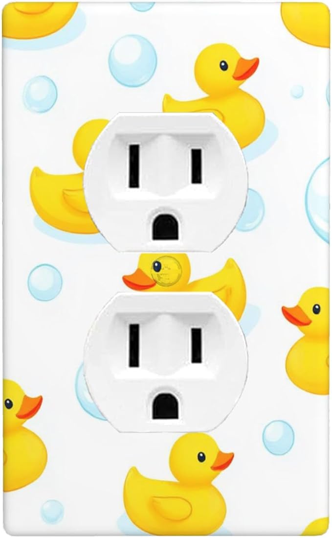 Yellow Rubber Duck 1-Gang Duplex Wall Plate, Cute Duck Bubble Outlet Cover for Kids Bathroom, Boys Girls Room & Nursery