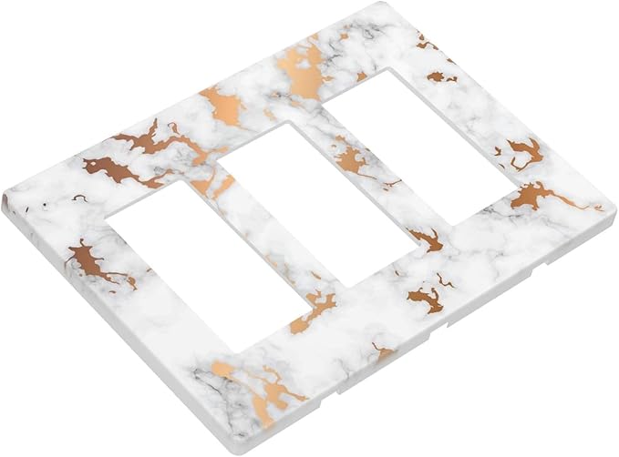 Lexury White Red Golden Marble 3 Gang Triple Rocker/Decora Light Switch Wall Plate Cover Decorative Electrical Faceplate Switchplate for Bathroom Living Room Decor