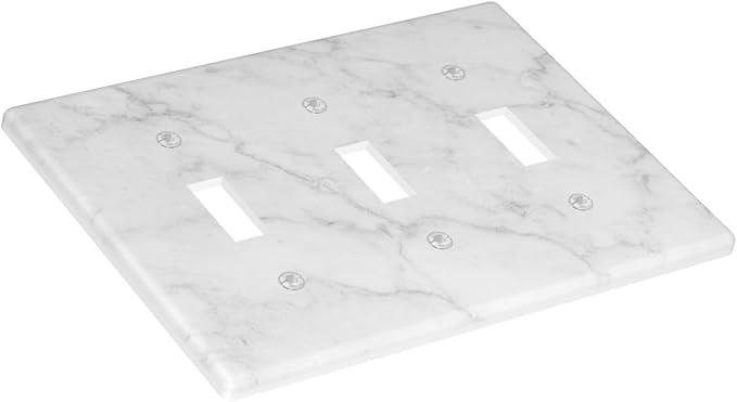 Faux White Marble Printed Light Switch Cover Plates Decorative Triple Toggle Wall Plate, 3 Gang Lightswitch Cover