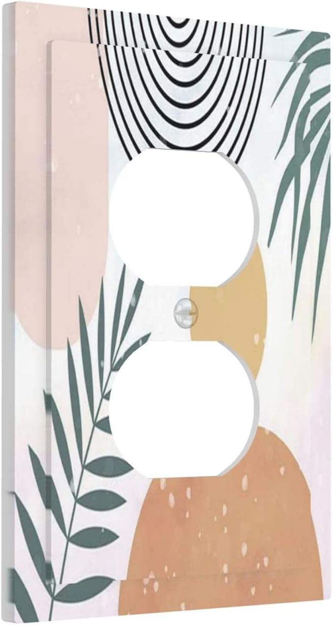 Outlet Covers Boho Mid Century Sun Leaves 1 Gang Duplex Light Switch Cover Plate Abstract Leaf Arch Decorative Wall Plates Electrical Switchplate Receptacle Cover for Bathroom Home Decor