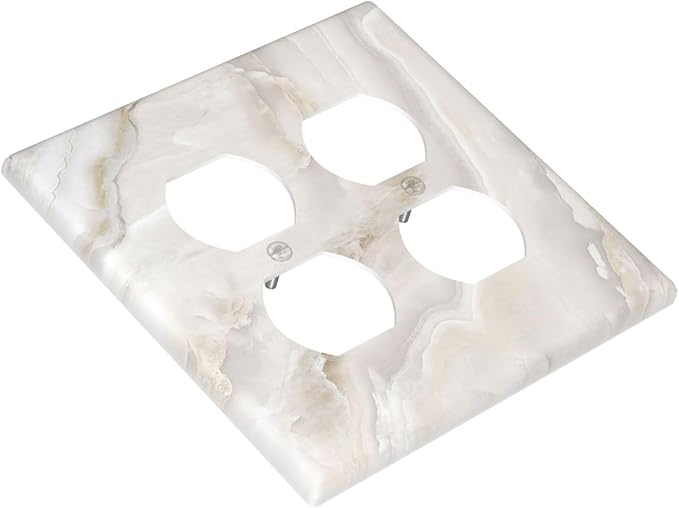 Abstract Luxury White Marble Texture Outlet Covers 2 Gang Double Duplex Decorative Light Switch Covers Electrical Wallplates Socket Faceplate for Bathroom Kitchen Living Room Decor