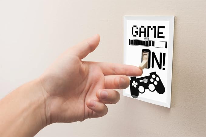 Cool Light Switch Plate Cover Video Gamer Room Decor Novelty Wall Gaming Gift Decorative Fun Teen Boy Man Cave Game Controller Graphics Bedroom (GAME ON!)