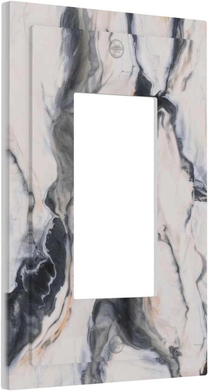 Abstract Marble Textured Modern Luxury Print Decorative Outlet Covers 1 Gang Single Rocker Light Switch Cover Plate Wall Plates GFCI Faceplate for Bathroom Kitchen Decor