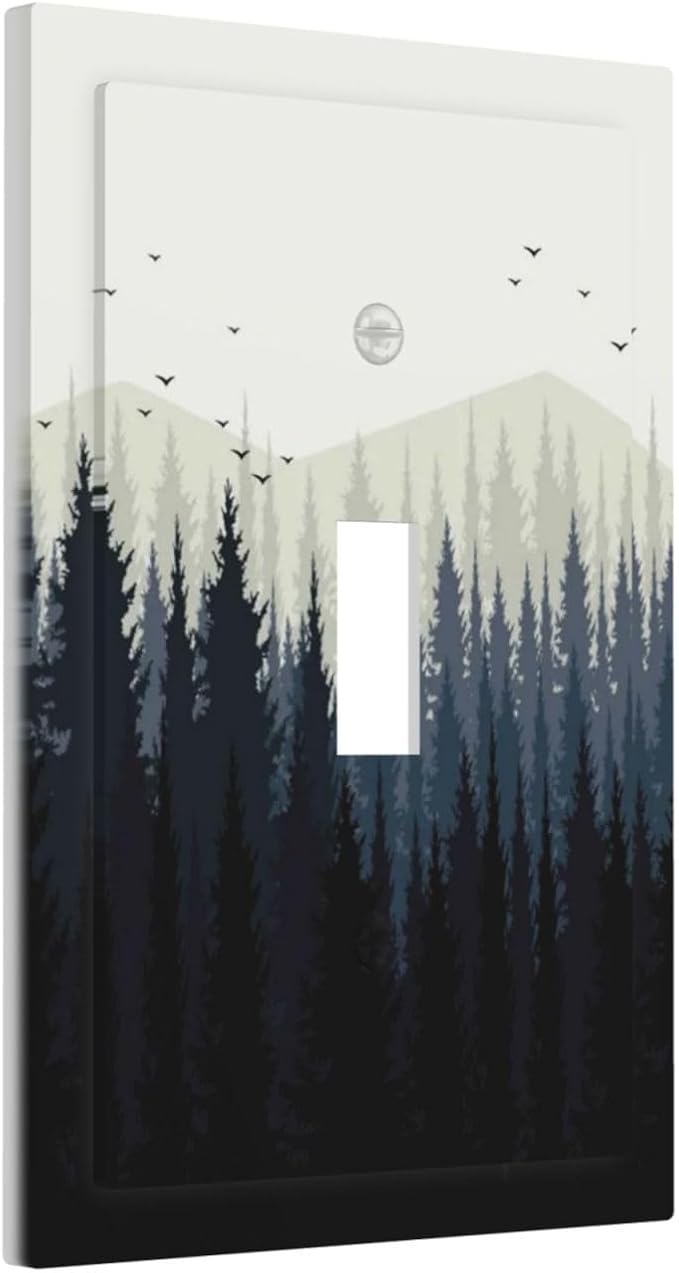 Decorative Light Switch Cover Forest Pine Tree Mountains Black Bird 1 Gang Single Toggle Device Electrical Faceplate Switchplates Decorator Outlet Wall Plate For Bed Room Farmhouse Decor