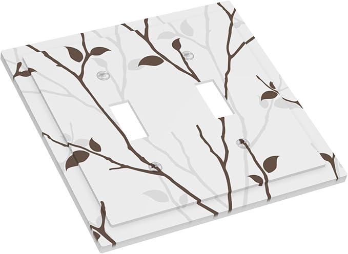 Silhouette Branches Double Toggle Switch Cover - 2-Gang Standard US Size Minimalist Twig & Leaf Light Switch Covers, Rustic Botanical Woodland for Farmhouse Home Decor
