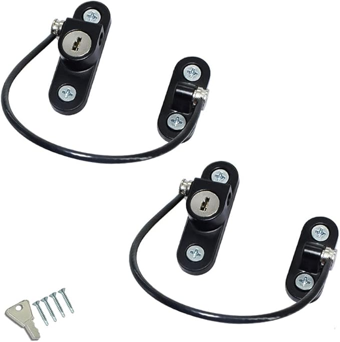 Child Safety Locks Window Door Cable Ventilator Kid Lock Baby Security Locking Keyed Opening Restrictor For Baby Protection Prevent Children Falling Window Lock (2PC Black)