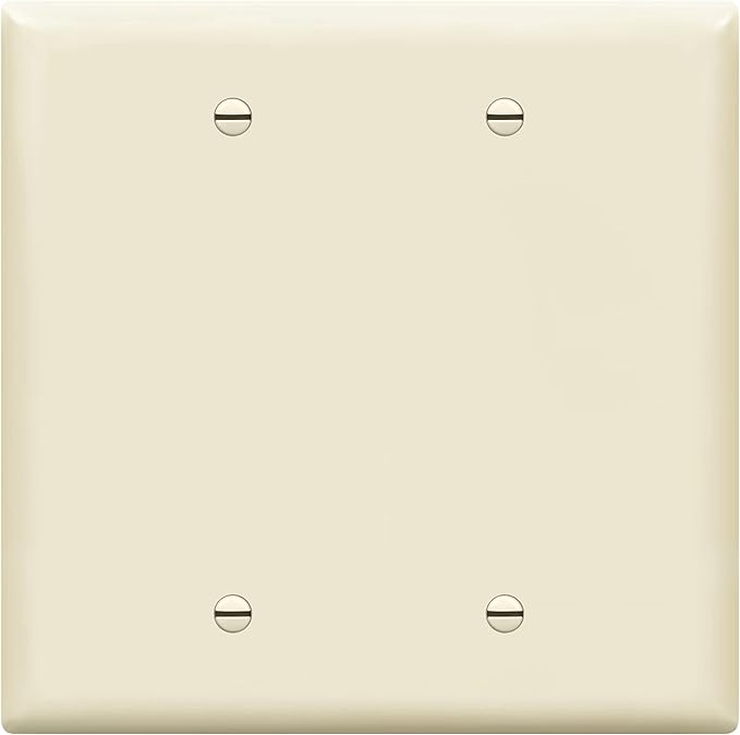 ENERLITES Double Blank Device Wall Plate, Gloss Finish, Mid-Size 2-Gang 4.88" x 4.92", Unbreakable Polycarbonate Thermoplastic, UL Listed, 8802M-LA, Light Almond