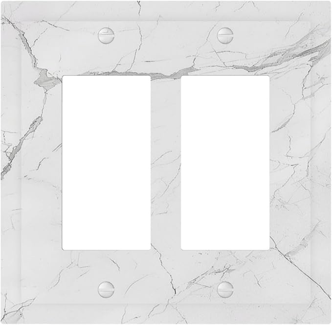 Decorative Outlet Covers White Grey Abstract Modern Marble 2 Gang Double GFCI Rocker Electrical Wall Panels Light Switch Cover Plate for Bathroom Kitchen Decor