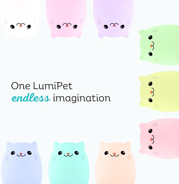 Lumipets Clive The Cat Squishy Silicone Night Light for Kids | Cute Night Light with Remote & Touch Control for Baby & Toddler Bedrooms | Color Changing Portable Animal Nightlight | Kids Mood Lamp