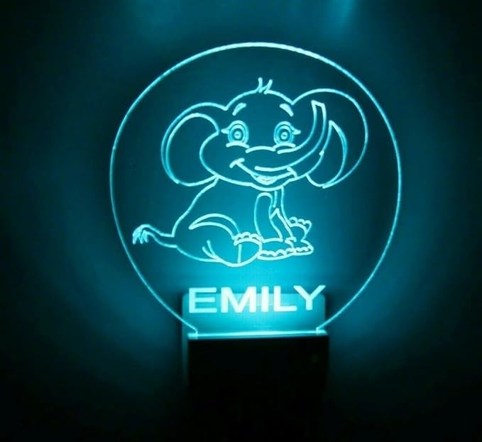 MIRROR MANIA Night Light Multi Color Personalized LED Plug-in, Ultra-Slim Touch Night Light Smart Dusk to Dawn Sensor, Kids Children's Bedroom Kitchen Bathroom Hallway Play Room Variations (Elephant)