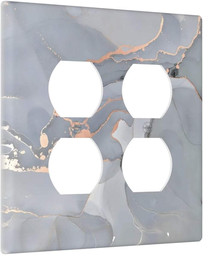 Gray And Gold Marble Abstract Luxury Print Outlet Covers 2 Gang Double Duplex Decorative Light Switch Covers Electrical Wallplates Socket Faceplate for Bathroom Kitchen Bedroom Decor