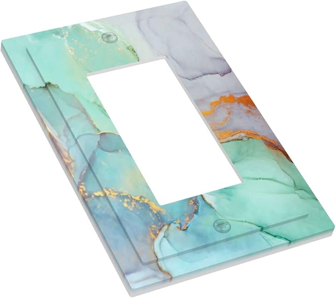 Blue Green Jade Texture Purple and Gold Stripes Colourful Marble Light Switch Cover Plate 1 Gang Wall Plate Single Rocker Plate Covers Teal Bathroom Bedroom Lightswitch Faceplate Green Decorative