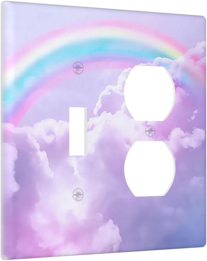 Outlet Covers Rainbow Sky with Clouds 2 Gang Decorative Switch Plates 1 Toggle Duplex Combo Light Switch Cover GFCI Electrical Wall Plates for Bathroom Home Decor