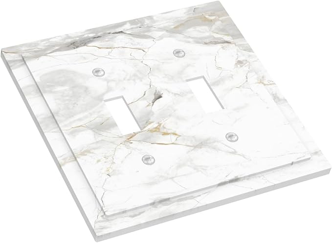 White Marbling Golden Stream Lines Print Decorative Switch Plates 2 Gang Double Toggle Outlet Light Switch Cover Wall Plate Electrical Faceplate for Bathroom Kitchen Decor