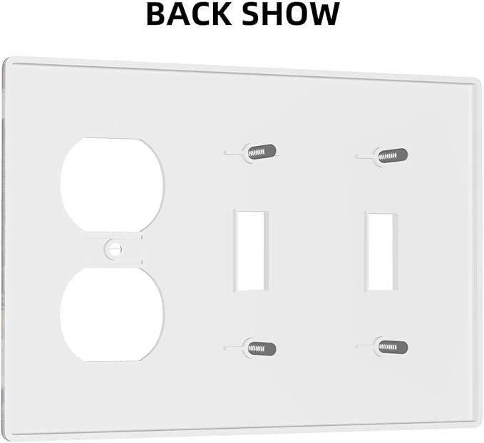 Black Boho Moth Botanic Mushroom 3-Gang 2-Toggle 1-Duplex Receptacle Combination Light Switch Decorative Triple Combo Device Switches/Rocker Outlet Covers and Wall Plate