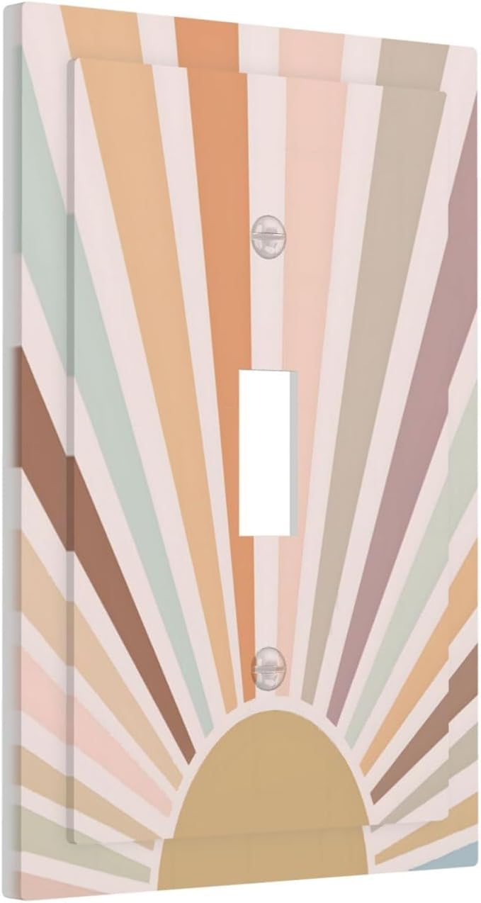 Boho Sun Rainbow Retro Aesthetic Abstract Art Sunrise Sunset Decorative Light Switch Cover 1 Gang Single Toggle Device Electrical Faceplate Switchplates Decorator Outlet Wall Plate for Kids Room Home