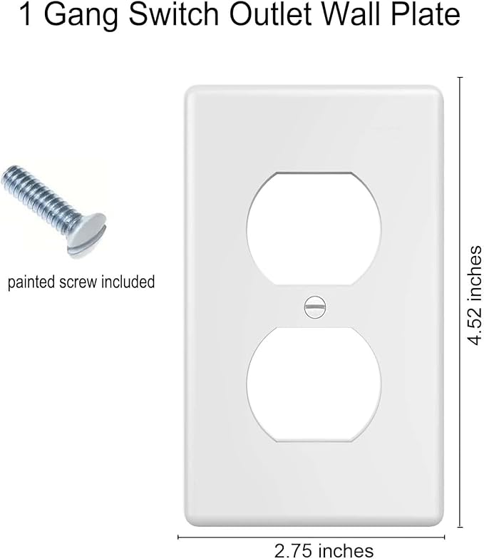 ZEFTV Duplex Wall Plates 1-Gang Switch Outlet Electrical Cover Plate Unbreakable Thermoplastic Faceplate for Light Receptacle Outlet Switch, White (20 Pack)