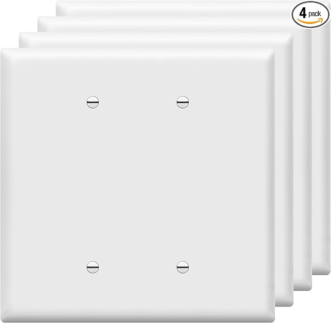 ENERLITES Jumbo Double Blank Outlet Cover, Two Gang Blank Wall Plate, Oversized 2-Gang 5.5" x 5.5", Unbreakable Polycarbonate Thermoplastic, UL Listed, Gloss Finish, 8802O-W-4PCS, White, 4 Pack