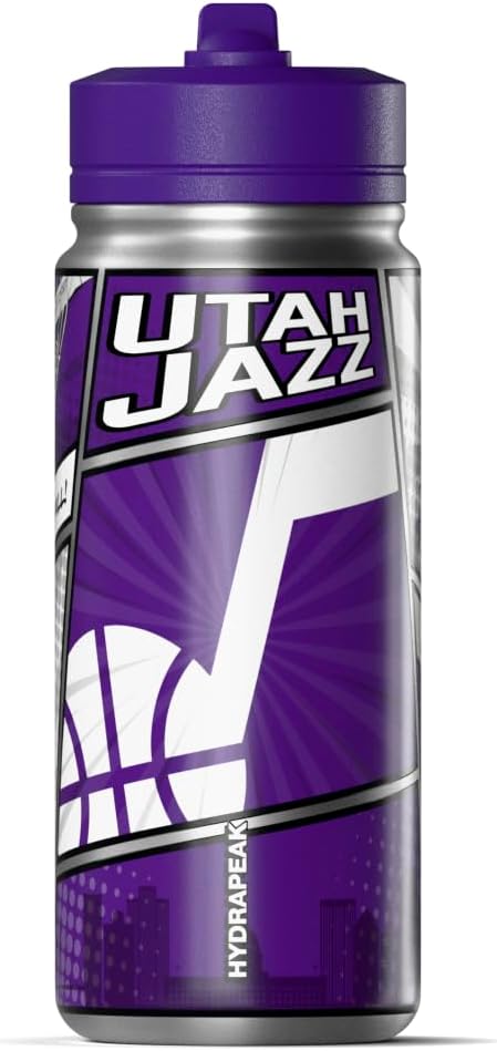 Hydrapeak x NBA Utah Jazz 20 oz Stainless Steel Water Bottle, Officially Licensed Double Wall Insulated Sports Bottle with Straw Lid, Reusable Leakproof Gift for Kids & Adults