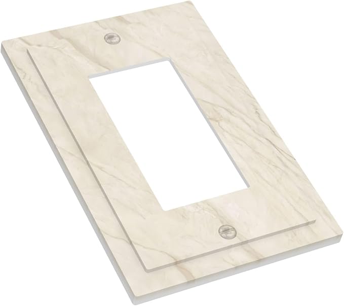 White Taupe Marble Abstract Luxury Decorative Outlet Covers 1 Gang Single Rocker Light Switch Cover Plate Wall Plates GFCI Faceplate for Bathroom Kitchen Home Decor