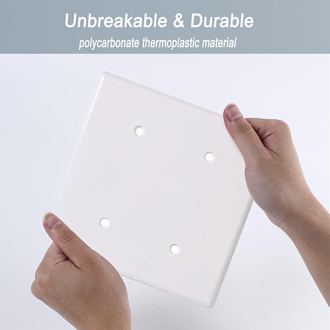 2-Gang Blank Wall Plate Outlet Cover Plate Unbreakable Polycarbonate Thermoplastic Double Blank Faceplate Electrical Receptacle Cover, White, 4 Pack