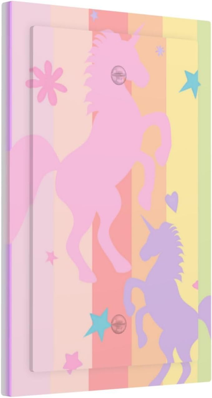 Cute Purple Pink Rainbow Unicorn 1 Gang Light Switch Cover Electrical No Device Wall Plate Switchplates Decorative Faceplate for Nursery Girls Boys Room Kids Room Home Decor