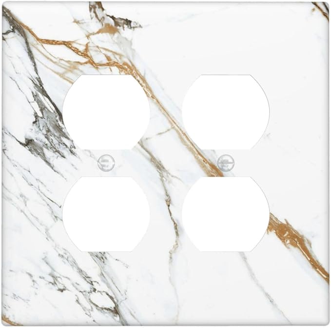 White Gold Marble Modern Abstract Luxury Print Outlet Covers 2 Gang Double Duplex Decorative Light Switch Covers Electrical Wallplates Socket Faceplate for Bathroom Kitchen Decor