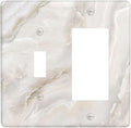 Abstract Luxury White Marble Texture Outlet Covers 1 Toggle 1 Rocker Combination Decorative Wall Plate Electrical Switch Plates Light Switch Cover Plate for Bathroom Kitchen Living Room Decor