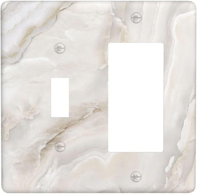 Abstract Luxury White Marble Texture Outlet Covers 1 Toggle 1 Rocker Combination Decorative Wall Plate Electrical Switch Plates Light Switch Cover Plate for Bathroom Kitchen Living Room Decor