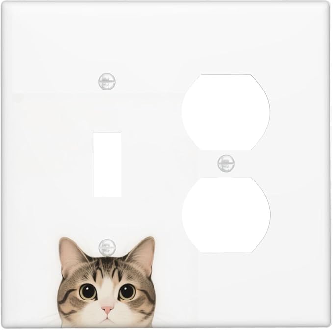 Cat Single Toggle Duplex Combo Outlet Wall Plate Decorative 2 Gang Light Switch Covers Electrical Switchplate Home Decorate Faceplat for Bathroom Bedroom Kitchen Room 4.5 x 4.5 Inch