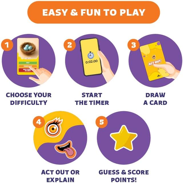 Epic Charades Mini Game for Kids Ages 6+ – Travel-Friendly Mini Edition – 80 Act Out & Explain Cards with Illustrations & Timer – Fun Educational Game for Family, Party, Classroom, Car Trips & Travel