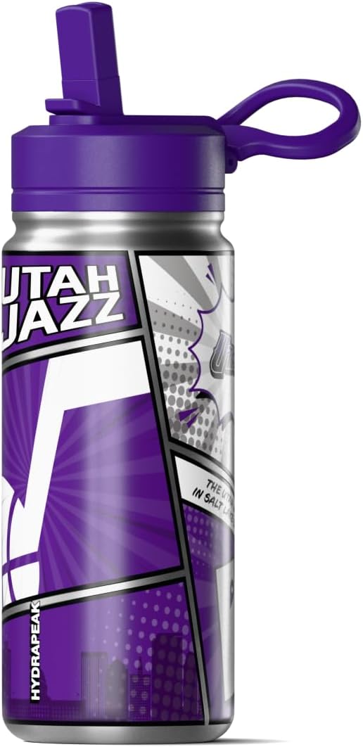 Hydrapeak x NBA Utah Jazz 20 oz Stainless Steel Water Bottle, Officially Licensed Double Wall Insulated Sports Bottle with Straw Lid, Reusable Leakproof Gift for Kids & Adults