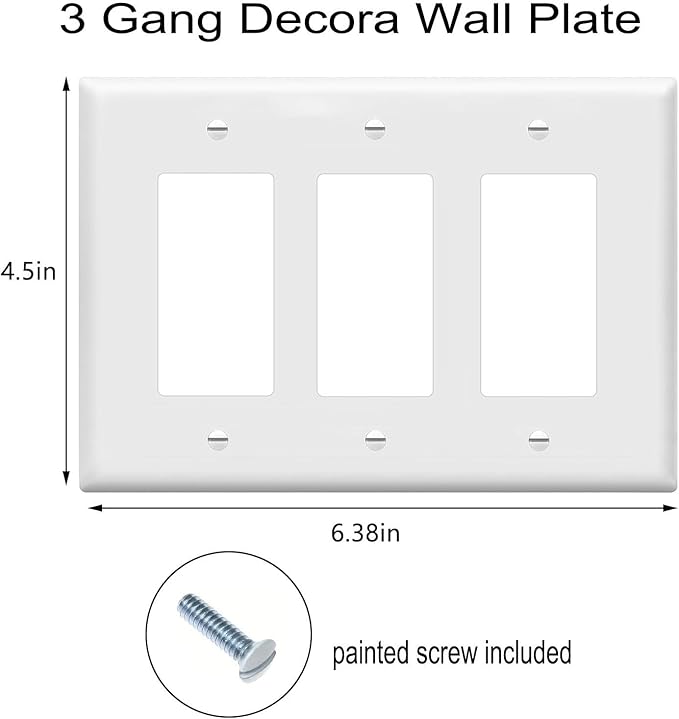 ZEFTV Decorator Wall Plates 3-Gang Switch Outlet Electrical Cover Plate Unbreakable Thermoplastic Faceplate for Light Receptacle Outlet Switch, White (2 Pack)