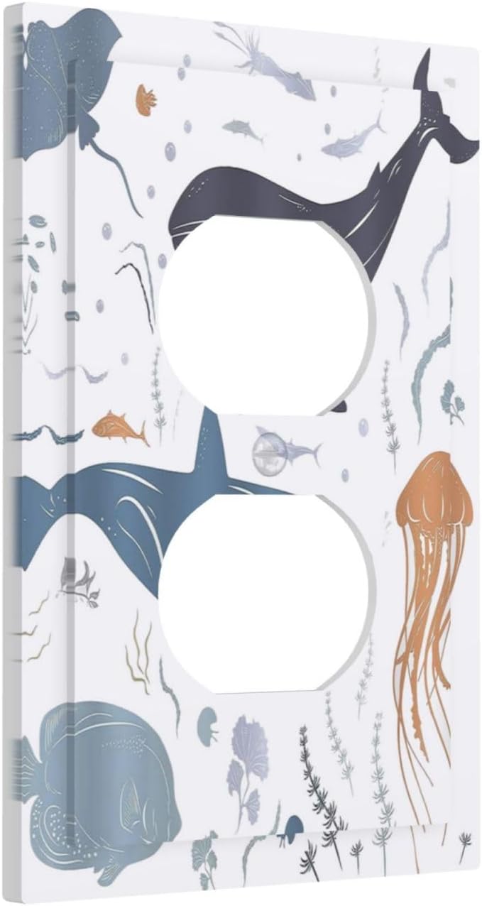 Kids Sea Animal Decorative 1 Gang Single Duplex Light Switch Plate Outlet Cover Decorative Wall Plate Switchplate Electrical Faceplate for Nursery Kidsroom Bedroom Decor