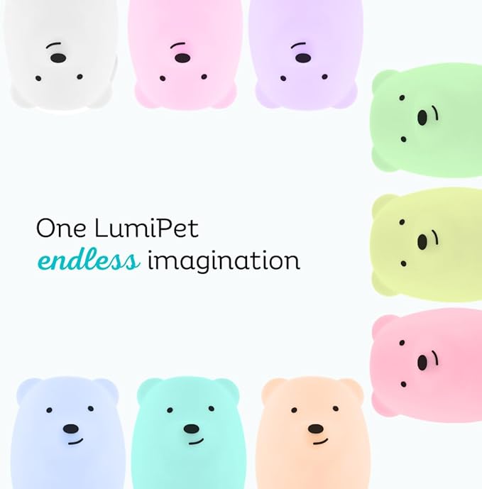 Lumipets Junior Bear Night Light, Soft Silicone Material, 8 Soothing Colors, Cordless, Easy Control, Portable