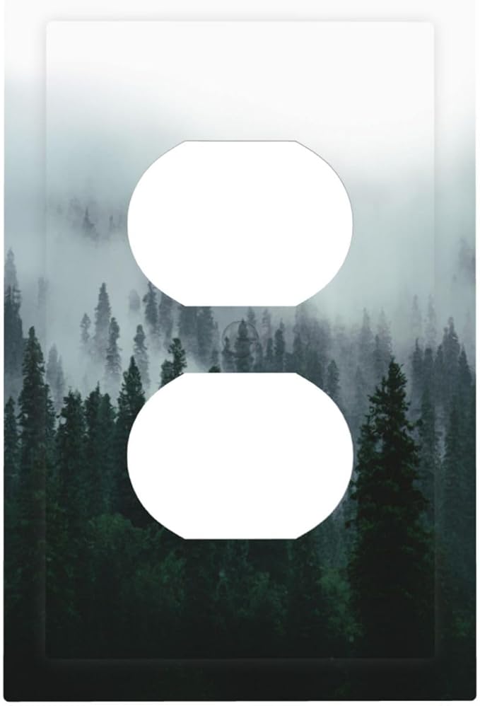 Forest Pine Forest Foggy Mountain Natural Scenery Outlet Covers 1 Gang Duplex Light Switch Cover Decorative Switch Plates Electrical Receptacle Faceplate Wall Plate for Bed Room Living Room Decor