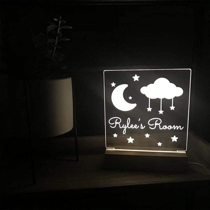 Moon and Stars Custom Name Kids Bedroom, Nursery Personalized Night Light, Childs Playroom, Gift for Kids