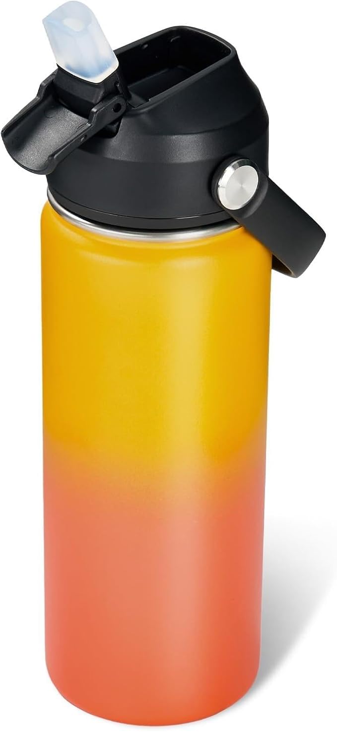 Fijinhom 32oz Insulated Stainless Steel Water Bottle, Wide Mouth Double Wall Vacuum, Silicone Straw, Sweat & Leak Proof, BPA Free Insulated Water Flask for Travel, Keep Cold 24h Hot 12h, Orange