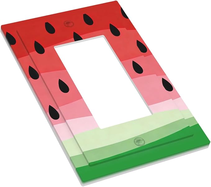 Gradient Watermelon Slice & Seeds Single Rocker Switch Cover - 1-Gang Standard US Size Summer Freshness Playful Fruit Design Light Switch Covers for Kitchen Decor