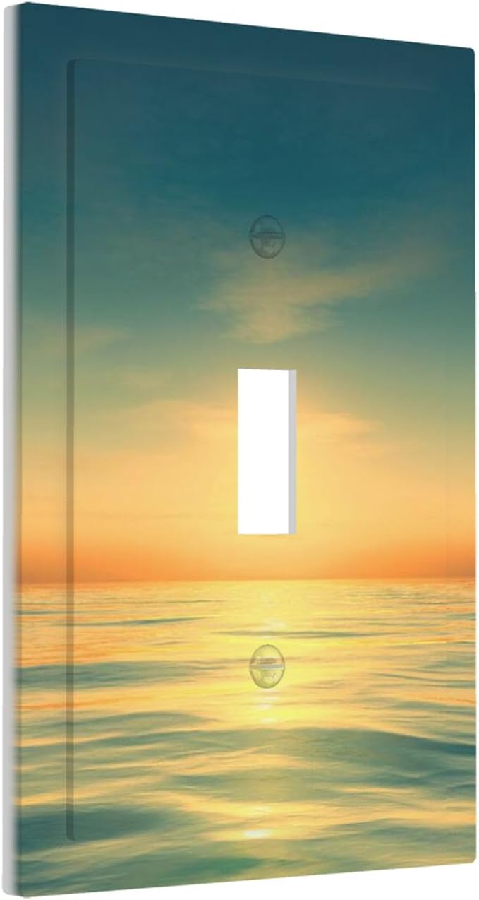 Serene Coastal Sunset 1-Gang Toggle Light Switch Plate, Minimalist Ocean Landscape Design Decorative Wall Plate for Bathroom Decor