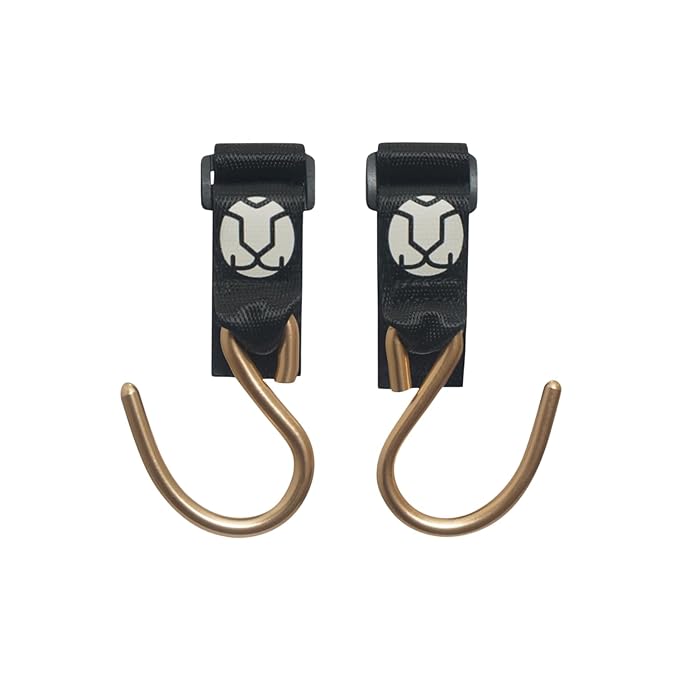 Huhu Essential Stroller Hooks - Lightweight Aluminum Stroller Bag Hook with Adjustable Straps, Matte Gold S-Hooks for Diaper Bag, Shopping, Everyday Essentials – Universal Fit Baby Stroller Accessory