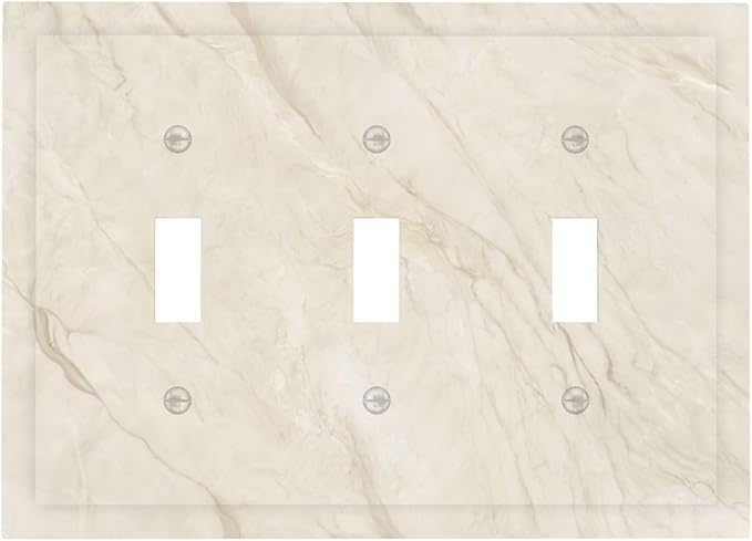 White Taupe Marble Abstract Luxury Decorative Switch Plates 3 Gang Wall Plate Triple Toggle Light Switch Cover Faceplate Electrical Wall Panels for Bathroom Kitchen Home Decor