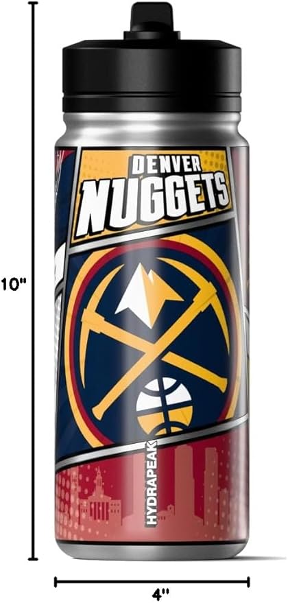 Hydrapeak x NBA Denver Nuggets 20 oz Stainless Steel Water Bottle, Officially Licensed Double Wall Insulated Sports Bottle with Straw Lid, Reusable Leakproof Gift for Kids & Adults